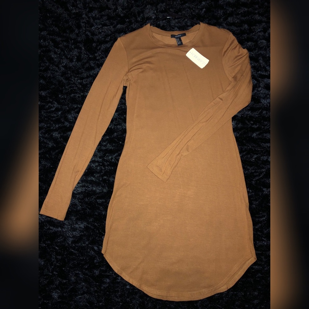 Forever 21 camel long sleeve bodycon dress